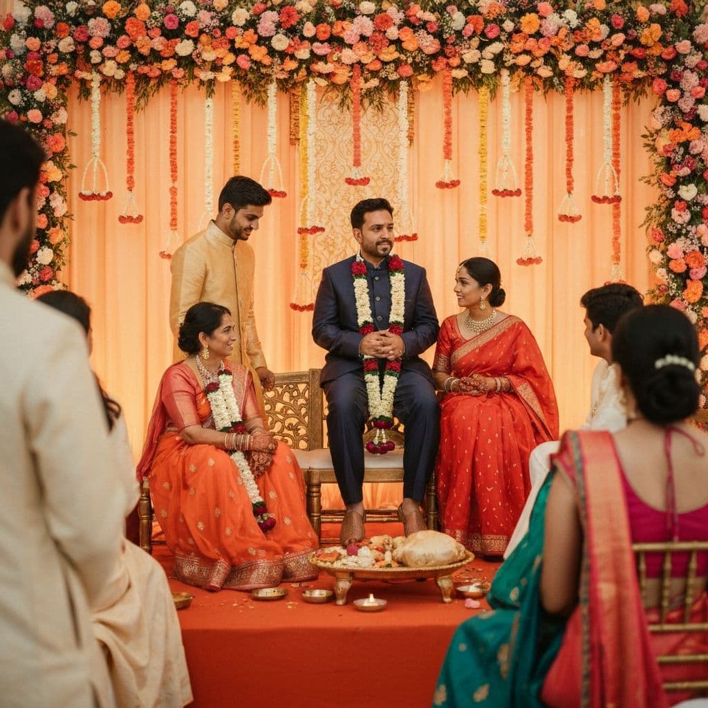 Vibrant Indian wedding ceremony with beautiful decorations